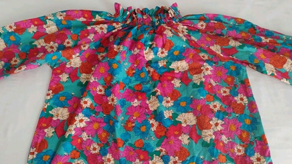 BISBY Floral Ruffle Neck Top Blouse Girls Long Sleeve Colorful Sz 12 EUC